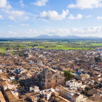 Historic view with stone houses in Campos, Mallorca.