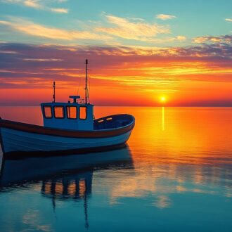 Fishing boat in sunset in palma de mallorca
