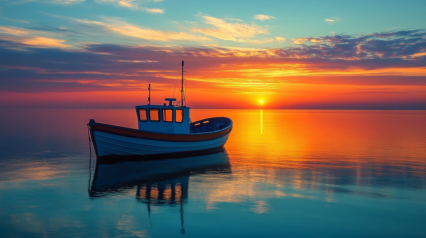 Fishing boat in sunset in palma de mallorca